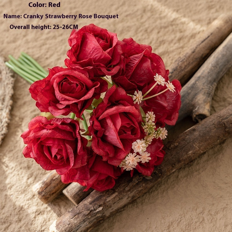 Decoration Wedding Hand-held Strawberry Rose Bouquet Artificial Flower